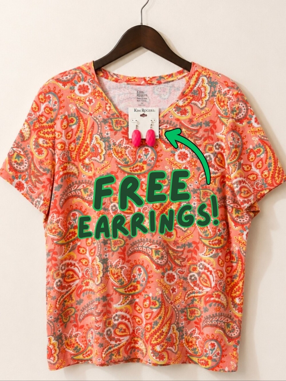 Kim Rogers 2X Coral Top + FREE Kim Rogers Earrings